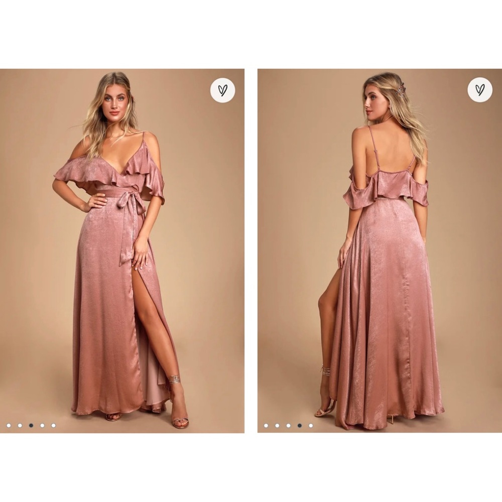 Lulus Moriah Rose Satin Cold-Shoulder Wrap Maxi Dress